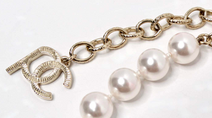 Chanel x Pharrell Williams Crystal Logo Costume Pearl Necklace 2019