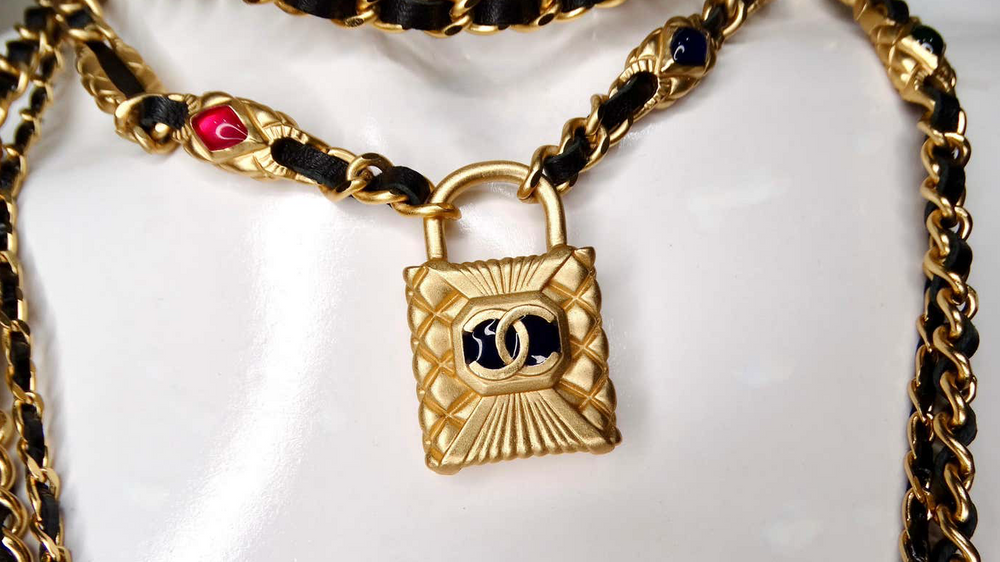 Chanel Gripoix Leather Gold-Tone Chain Multi-Strand Necklace 2020