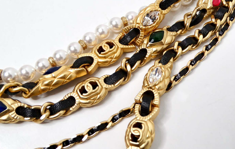 Chanel Gripoix Leather Gold-Tone Chain Multi-Strand Necklace 2020