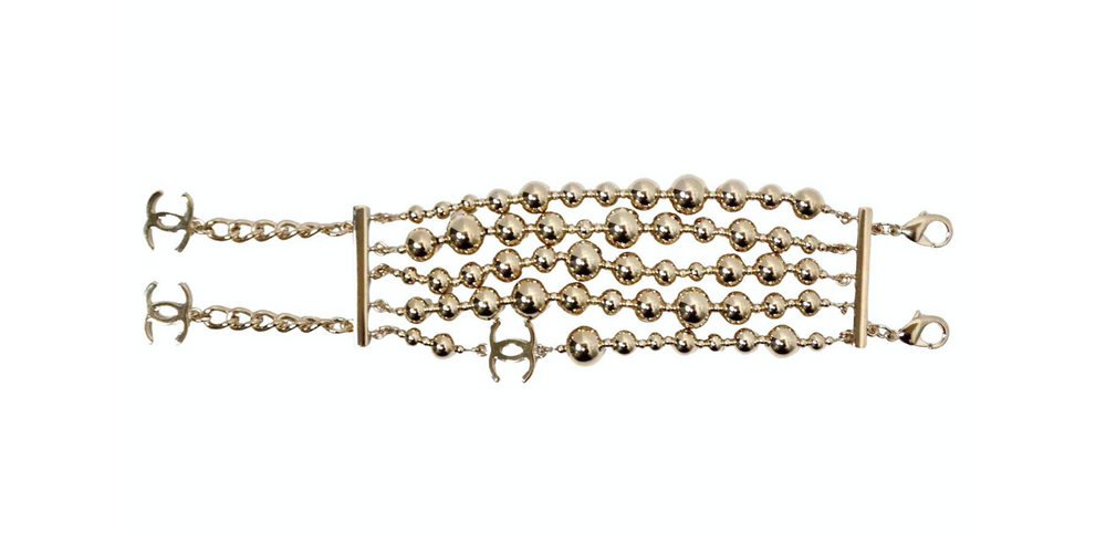 Chanel Interlocking CC Charm Gold-Tone Multi-Strand Beaded Bracelet