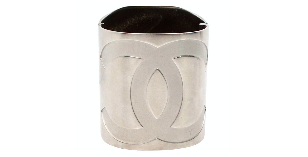 Chanel Interlocking CC Silver-Tone Cuff Bracelet With Mirror 2016