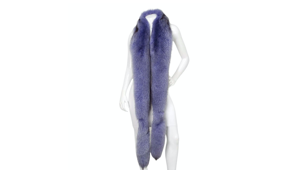 Douglas Hannant Purple Fox Fur & Silk Scarf circa 1990s