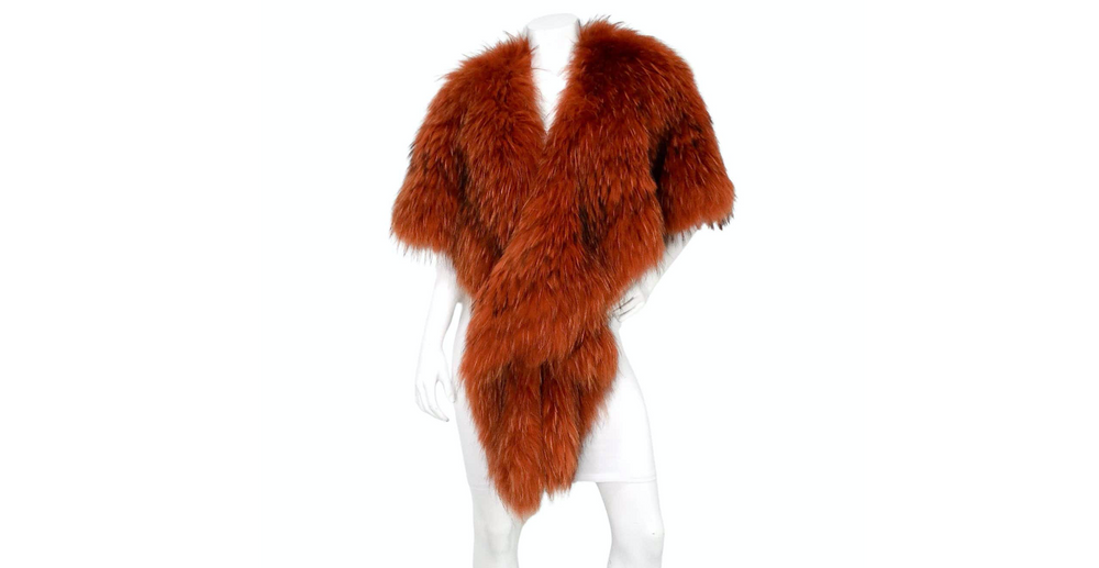 Burnt Orange Fox Fur Stole Shawl circa 1980s