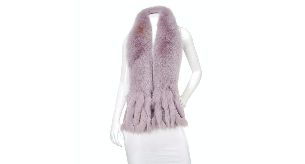 Light Purple Fox Fur Fringe Stole Scarf circa 1990s