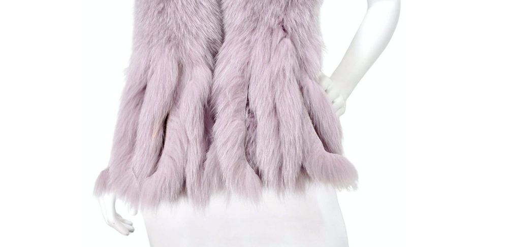 Light Purple Fox Fur Fringe Stole Scarf circa 1990s