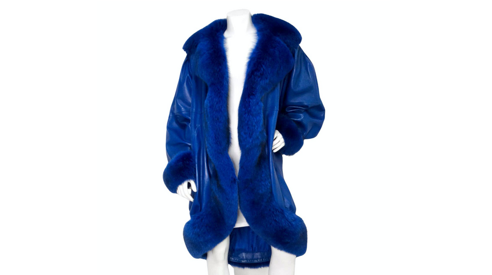Jean Claude Jitoris Custom Made Cobalt Blue Fox Fur & Leather Coat circa 1990s
