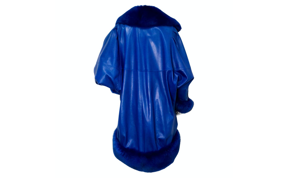 Jean Claude Jitoris Custom Made Cobalt Blue Fox Fur & Leather Coat circa 1990s