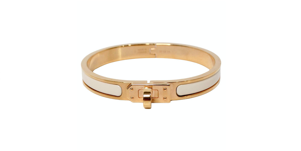 Hermes Clic Kelly 18k Gold Plated & White Enamel Bangle Bracelet
