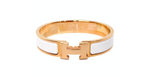 Hermes Clic H 18k Gold Plated & White Enamel Bangle Bracelet