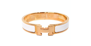 Hermes Clic H 18k Gold Plated & White Enamel Bangle Bracelet