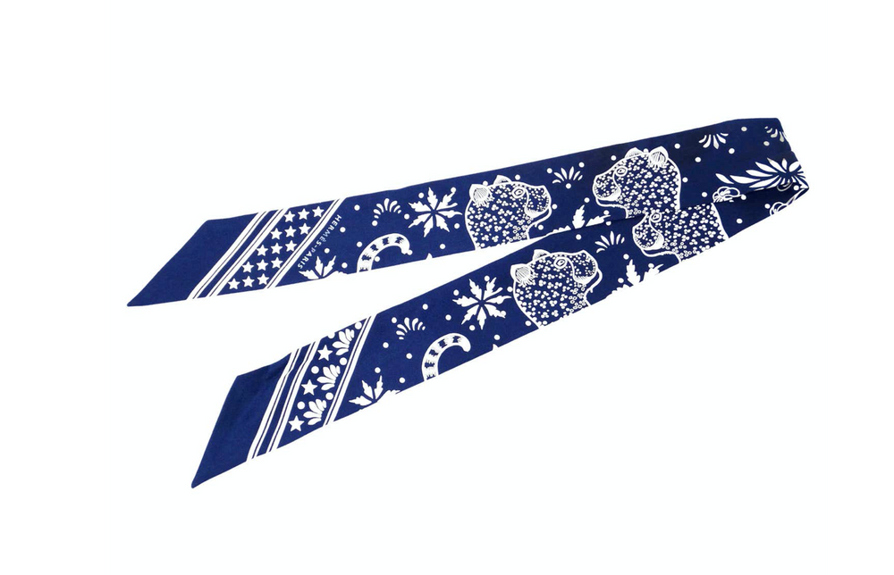 Hermes Blue "Les Leopards" Silk Twilly