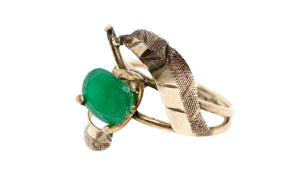 14k Gold Natural Emerald Cocktail Ring 1960s