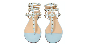 Valentino Garavani Light Blue Rockstud Flat Patent Leather Sandals