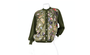Hermes Green Mushroom Print Silk & Wool Cardigan circa 1980s
