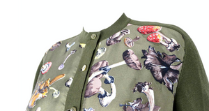 Hermes Green Mushroom Print Silk & Wool Cardigan circa 1980s