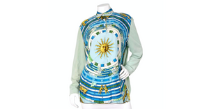 Hermes "Dies et Hore" Astrological Sun Print Silk Blouse circa 1980s
