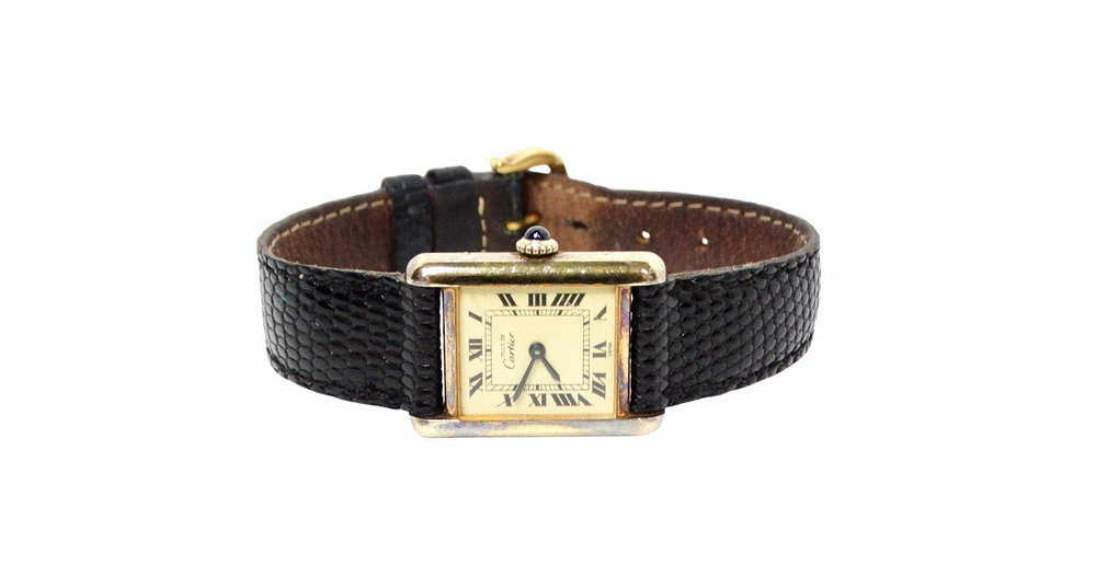 Cartier Tank "Must de Cartier" Black Leather Wrist Watch circa 1970s