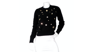 Chanel Black Coco Neige Lucky Charms Cashmere & Wool Blend Sweater 2018
