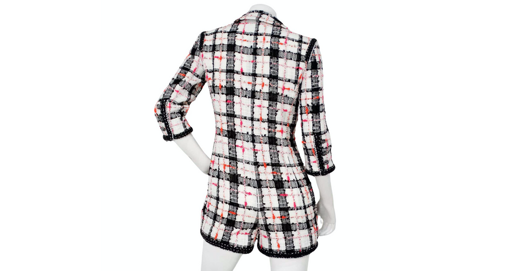 Chanel Checkered Double-Breasted Boucle Tweed Jacket Jumpsuit 2020