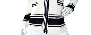 Chanel White & Black Striped V-Neck Cardigan 2019