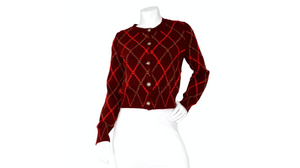 Chanel Red Diamond Print Cashmere Cardigan 2024