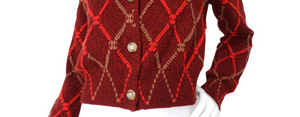 Chanel Red Diamond Print Cashmere Cardigan 2024