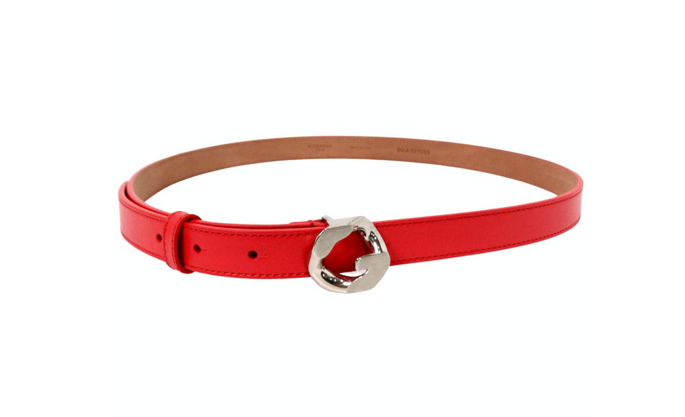 Givenchy G-Chain Silver-Tone & Red Leather Belt