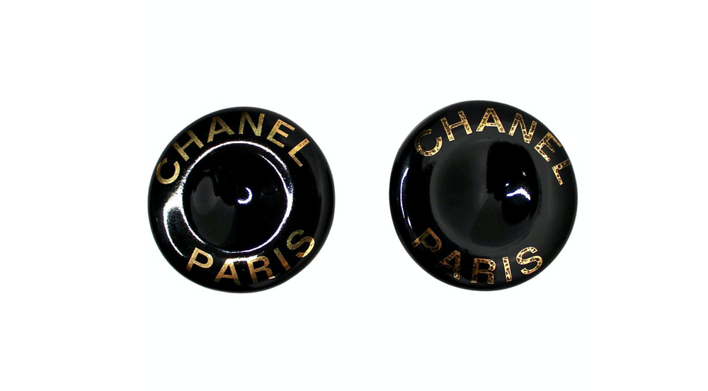 Chanel Black & Gold-Tone Round Clip-On Earrings circa 1997