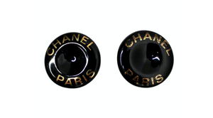 Chanel Black & Gold-Tone Round Clip-On Earrings circa 1997