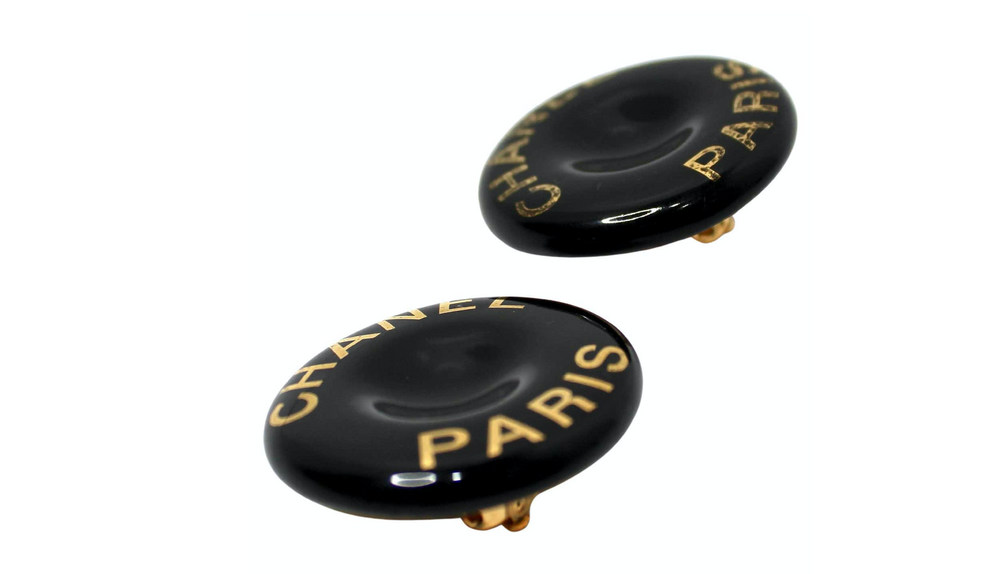 Chanel Black & Gold-Tone Round Clip-On Earrings circa 1997