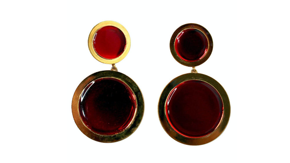 Giorgio Armani Red & Gold-Tone Statement Clip-On Earrings circa 1980s