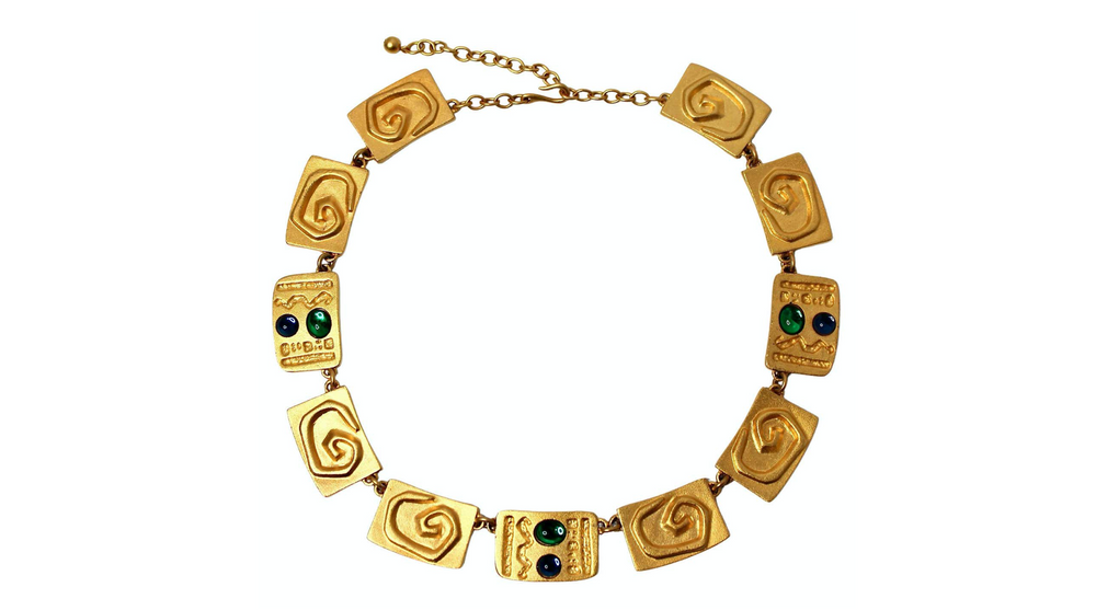 Carlos Falchi Hieroglyph Style Cabochon Gold-Tone Necklace