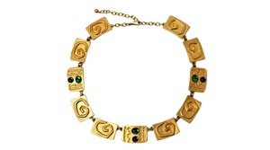 Carlos Falchi Hieroglyph Style Cabochon Gold-Tone Necklace