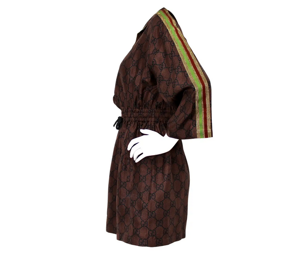 Gucci Brown GG Supreme Drawstring Waist Half-Zip Mini Dress
