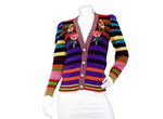 Gucci Multi-color Striped Floral Applique Knit Cardigan