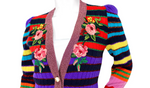 Gucci Multi-color Striped Floral Applique Knit Cardigan