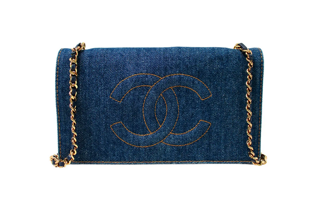 Chanel Blue Denim Timeless Wallet On Chain circa 1990s
