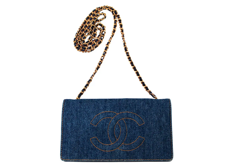 Chanel Blue Denim Timeless Wallet On Chain circa 1990s
