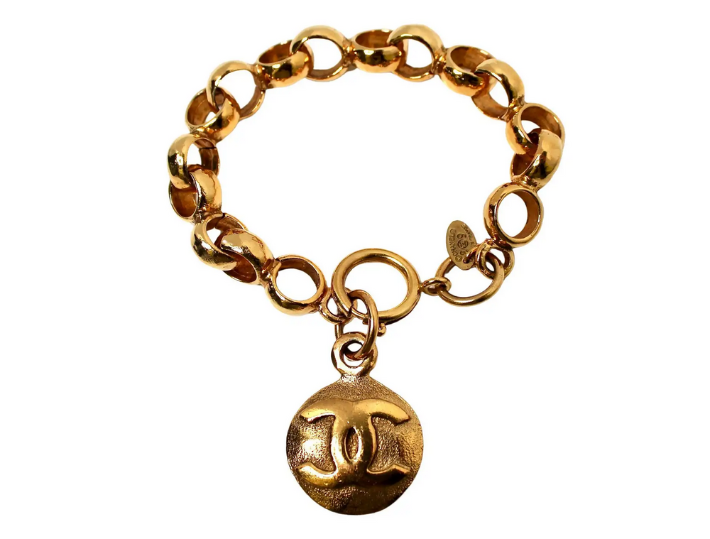 Chanel Gold-Tone Chain Link Bracelet With Interlocking CC Charm circa 1990s
