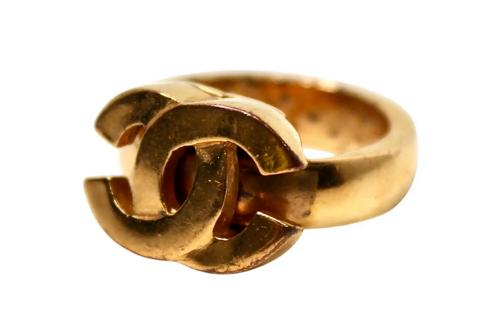 Chanel Gold-Tone Coco Mark Interlocking CC Ring Circa 2001 Chanel Gold-Tone Coco Mark Interlocking CC Ring Circa 2001