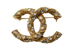 Chanel Gold-Tone Crystal Studded Interlocking CC Brooch circa 2009