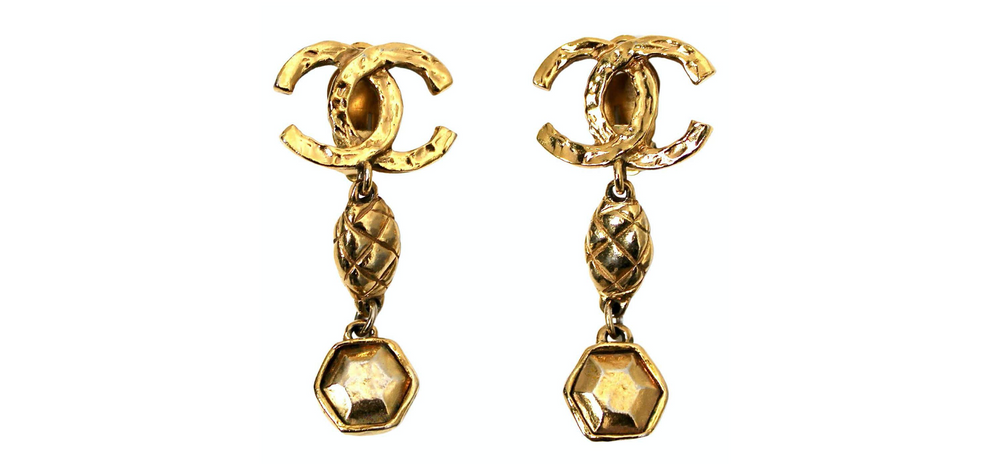 Chanel Gold-Tone Coco Mark Clip-On Drop Earrings circa 1980s