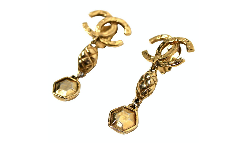 Chanel Gold-Tone Coco Mark Clip-On Drop Earrings circa 1980s