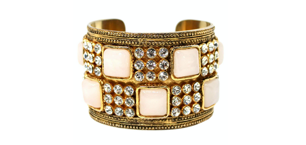 Chanel 18k Gold Plated Costume Stone & Crystal Statement Cuff Bracelet