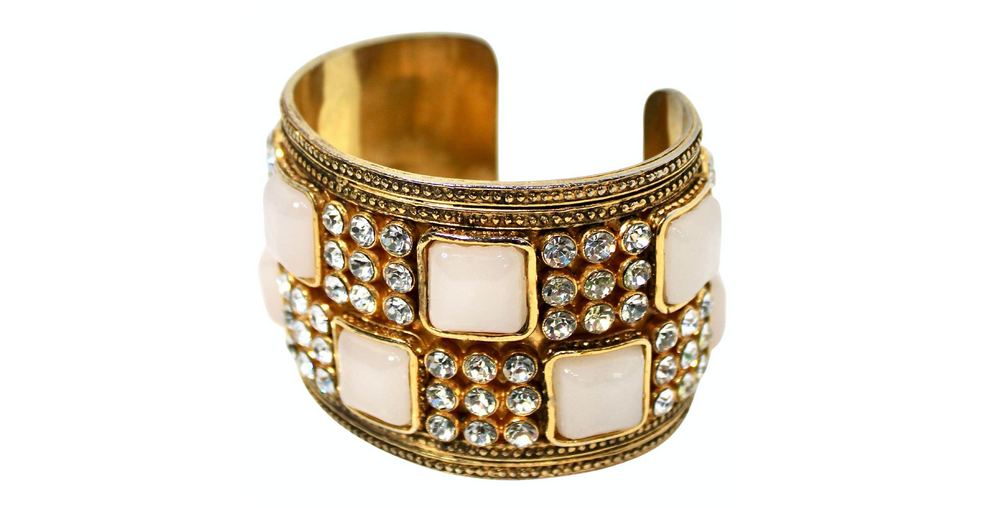 Chanel 18k Gold Plated Costume Stone & Crystal Statement Cuff Bracelet