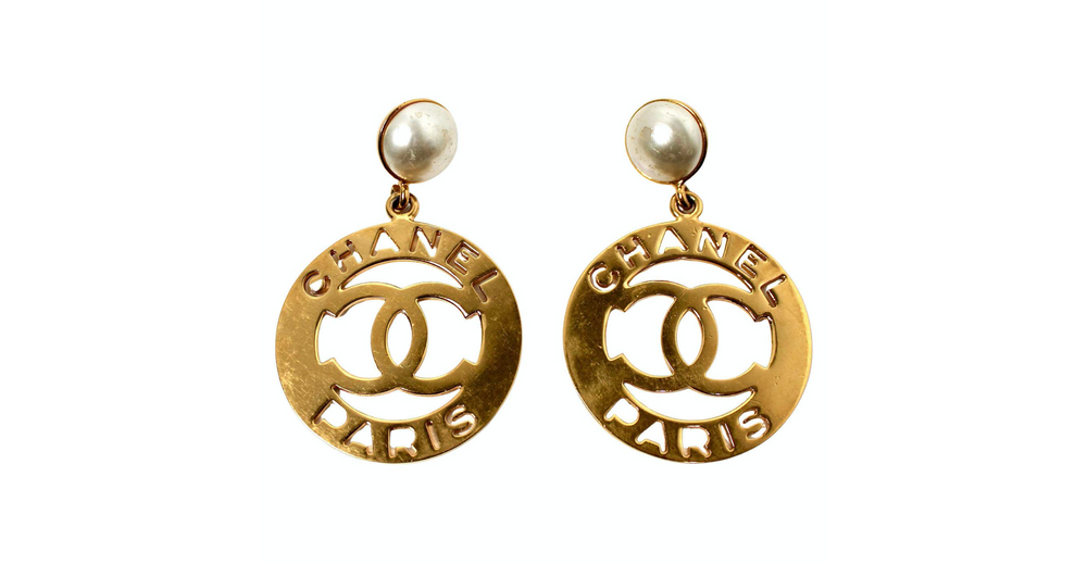 Chanel Costume Pearl Gold-Tone CC Cut-Out Clip-On Earrings