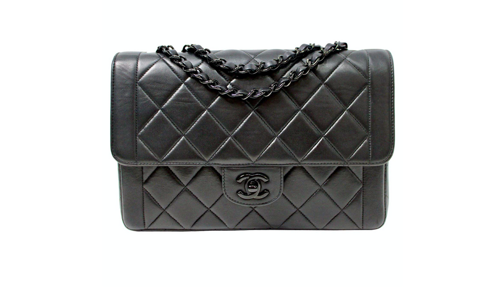 Chanel So Black Lambskin Single Flap Handbag circa 1990s