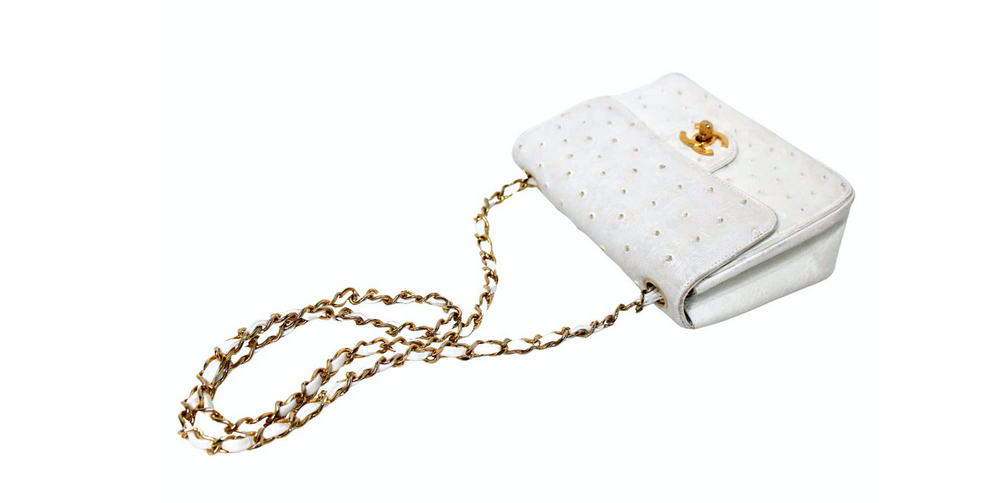 Chanel White Ostrich Leather Mini Flap Bag circa 1980s