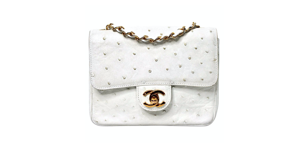 Chanel White Ostrich Leather Mini Flap Bag circa 1980s
