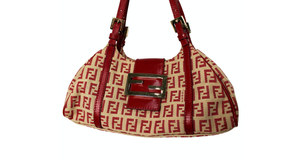 Fendi Red Canvas Zucchino Shoulder Bag circa Y2K